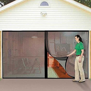 IdeaWorks Jobars JB4869 Double Garage Screen Door Allows Air Circulation Prevents Bugs and Insects from Entering Nylon Mesh Material Black