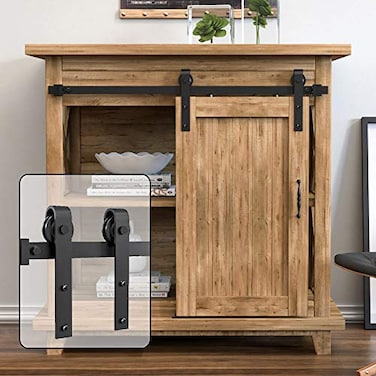 WINSOON 3FT Super Mini Sliding Barn Door Hardware Kit for Single Door Small TV Stands Wardrobe Cabinets J Shape Hanger NO Cabinet