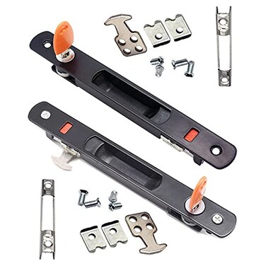 ZHEHUA 2Piece Sliding Door Lock with Keys Embedded Installation SingleSided Hook Lock for Aluminum Doors and Windows Black
