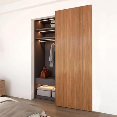 JUBEST 36 Concealed Barn Door Hardware Kit with Soft Close Mechanism Wall Mounted Invisible Sliding Door Track for Opening Width 28 to 32 Hidden Barn Door Hardware Kit Door Needs Groove