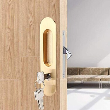 Fdit Zinc Alloy Invisible Sliding Door Latch Locks with 3 Keys for Bathroom Kitchen BalconyGold