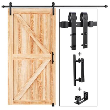 EaseLife 8 FT Sliding Barn Door Track and Handle Hardware KitBasic J PulleySlide Smoothly QuietlyEasy Install 8FT Track Kit for 4048 Wide Single Door