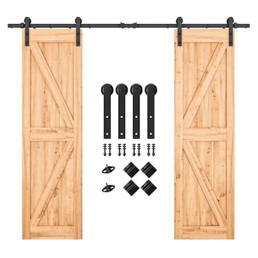 SMARTSTANDARD 82 FT Double Barn Door Hardware Kit Heavy Duty Smooth and Quiet Sliding Operation Easy to Install with StepbyStep Installation Instruction Fits 24 Wide Door Panels