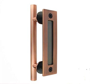 SUYA 12 Inch Sliding Barn Door Handle Heavy Duty Pull and Flush Handle Set Large Rustic Two Side Design Fits for Kitchen Gate Sheds GarageAntique Copper Finish