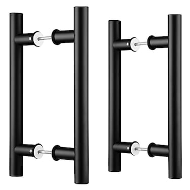 EaseLife 12 Double Sided Push Pull Door HandleMatte BlackStainless SteelH Shape Sliding Door HandleFit for Glass Door Wooden Door2 Pack