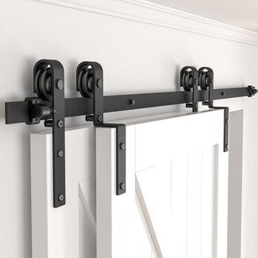 AONAYIOA 6FT Bypass Sliding Barn Door Hardware Kit Combination Track Mode Sliding Door Hardware Double Wooden Doors Use Single Track Bypass Barn Door Hardware Fit for Door Opening 70 6 Feet
