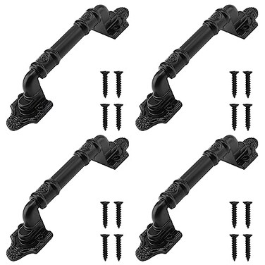 MOUYAT 4 Pack Black Antique Barn Door Handle 78 Inch Barn Door Pull Handle Heavy Duty Gate Handle for Sliding Cabinet Closet Drawer Garage Shed Rustic Style