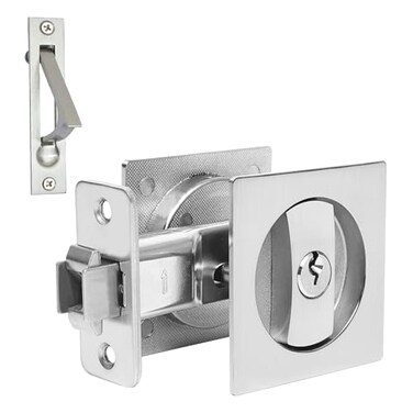 Dontay Keyed Pocket Door Lock with Pull HandleFlush Mount Recessed Knob238 inch BacksetSquare Bed Bath Hardware Fit Sliding Barn Interior Door Thickness 138 to 2316 inchBrushed Nickel1