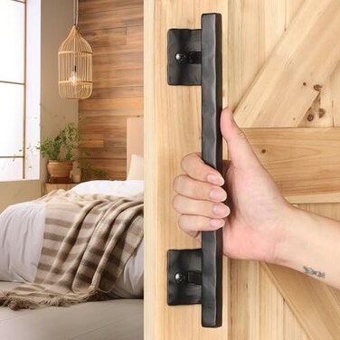 Eumtenr Rustic Barn Door Handles for Sliding Door 12 Rhombus Heavy Duty Large Design Pull Handle for DIY Sliding Barn Door Gate Shed Garage Solid Metal Material Matte Black