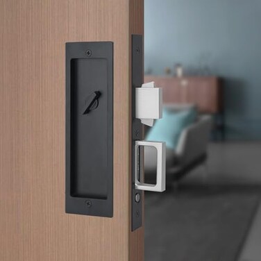 youthua Modern Pocket Door Hardware Set Privacy Lock with Finger Flush Pulls Soft Close for Sliding Barn Doors Pocket Doors Bedroom Black Privacy Lock