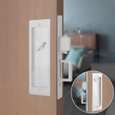 youthua Modern Pocket Door Hardware Set Privacy Lock with Finger Flush Pulls Soft Close for Sliding Barn Doors Pocket Doors Bedroom Silver Keyed Lock