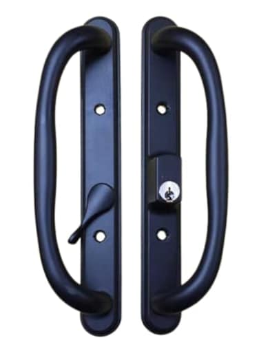 G.A.S Hardware 10 Olympus Sliding Patio Glass Door Black Offset Pull Handle Set Replacement with Keys fits 3 inches Hole Spacing and 114 to 214 Door Thickness