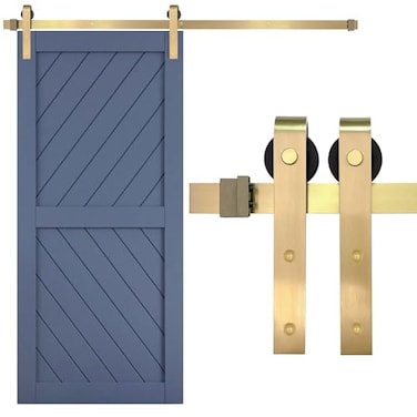 Rio Salto Gold Barn Door Hardware Kit Sliding Hardware Modern Barn Interior Gold Brushed Brass Panel Hardware 5ft Hardware ONLY Hardware Kit 5 Feet Single Door