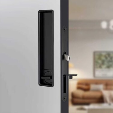 youthua Pocket Door Lock Hardware Set Privacy Handle with Hidden Pull Recessed Latch Fit for 1 916 to 2 The Thick of Wooden Doors Rectangular Black