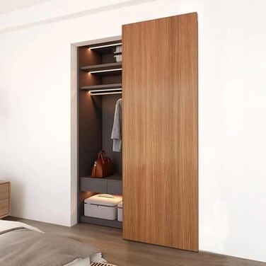 JUBEST 32 Concealed Barn Door Hardware Kit with Soft Close Mechanism Wall Mounted Invisible Sliding Door Track for Opening Width 24 to 28 Hidden Barn Door Hardware Kit Door Needs Groove