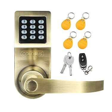 Colosus NDL302 Electronic Digital Keyless Door Lock Keypad Smartcode Security Grant Control Access for Home Office Gold 4 Key Fobs