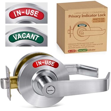 Polar Tangro Commercial Grade Bathroom Door LockPrivacy Indicator Lock Vacant or inUse Occupied Door Handle Left Right Reversible Bathroom Lever Lock Perfect for Office Restaurant Hospitals Satin Chro