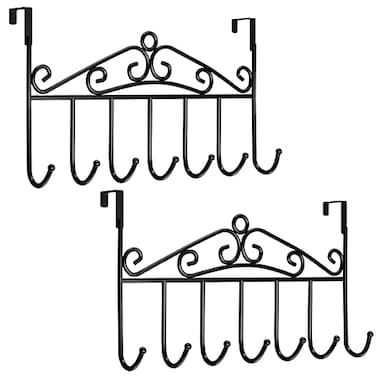 YD Youdepot Youdepot Over The Door Hook Towel Rack Coat Rack Hanger Behind Bathroom Door 2 Pieces 7 Hooks Black