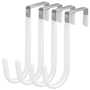 DkOvn 4 Pack Over The Door Hooks Fits Doors Less Than 14in Thick White Rubber Surface Prevent Scratch Door Hanger Hooks for Bathroom Living Room Kitchen Hanging Clothes Towels Bags