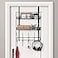 OYEAL Over The Door Hook Rack with 5 Hooks 2 Baskets Steel Sturdy Durable Coat Rack Towel Hooks Hanging Organizer Shelves for Home Bedroom Bathroom Kitchen Brown
