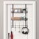 OYEAL Over The Door Hook Rack with 5 Hooks 2 Baskets Steel Sturdy Durable Coat Rack Towel Hooks Hanging Organizer Shelves for Home Bedroom Bathroom Kitchen Brown