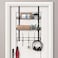 OYEAL Over The Door Hook Rack with 5 Hooks 2 Baskets Steel Sturdy Durable Coat Rack Towel Hooks Hanging Organizer Shelves for Home Bedroom Bathroom Kitchen Brown
