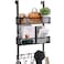 Consumest Over The Door Hooks Organizer 3 Tier Door Hanger with 9 Coat Hooks 2 Mesh Basket Back Storage Organizer Hanging Towels for Bathroom Bedroom Black
