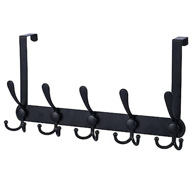 Encozy Over The Door HooksCoat Rack for Hanging Clothes Hat Towel Heavy Duty Black 1pcs