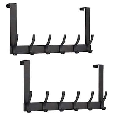 Optish Over The Door Hooks Door Hanger Hooks for Hanging Over The Doors Towel Racks for Bathroom with 12 Coat Hook Coat Rack Bathroom Accessories2 Pack Black