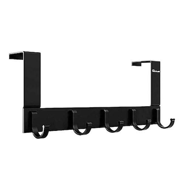 Anjuer Over The Door Hook Organizer Rack Metal Coat Hanger Door 5 Hooks Hanger Black