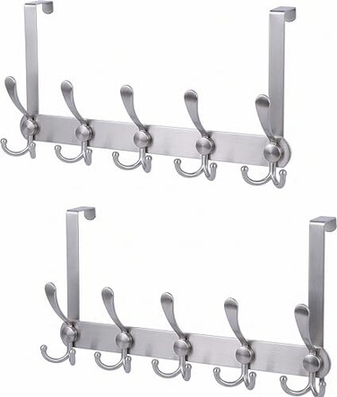 Encozy Over The Door HooksCoat Rack for Hanging Clothes Hat Towel Heavy Duty Silver 2pcs