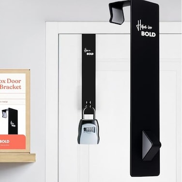 Home in Bold Extra Large Lock Box Door Mount Bracket Over The Door Mounted Lockbox Bracket Over The Door Lockbox Hook Black Powder Coating Heavy Duty Steel for Airbnb Hosts Emergency Access