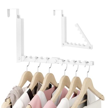 BAKON Over the Door Hooks with 10 RidgesCompact Double Folding Over the Door Hanger for Bathroom Bedroom Laundry RoomMetal Over Door Drying Rack Space Saving Over the Door Clothes Hanger1 White