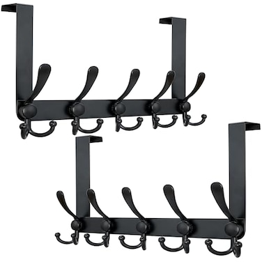 Dseap Over Door Hook 20 Upgraded Version SimpleAssembly Strong HeavyDuty Stainless Steel 5TriHook Over The Door Hanger Rack SimpleStrong Series Black Pack of 2