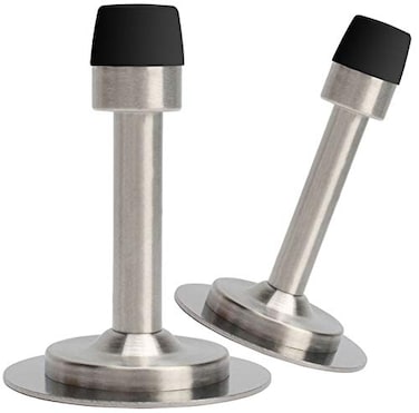 LemonHo No Need to DrillScrew in Wall Mounted Door Stopper 3M Self Adhesive Tape Stainless Steel Doorstops Rubber Bumper Tip Pack of 2 Wall Protector Bedroom Door Stops 3 Inches Height Silver