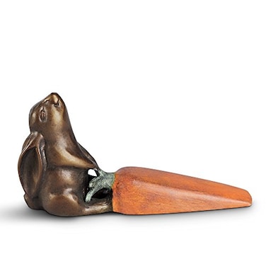 SPI Home Rabbit and Carrot Doorstop Decorative Aluminum Door Stopper with Bronze and Orange Finish 1 Piece