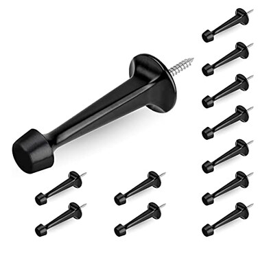 HOMOTEK 12 Pack Heavy Duty Solid Rigid Door Stop with Soft Rubber Tip Zinc Die Cast Door Stopper Protect Wall Door Black