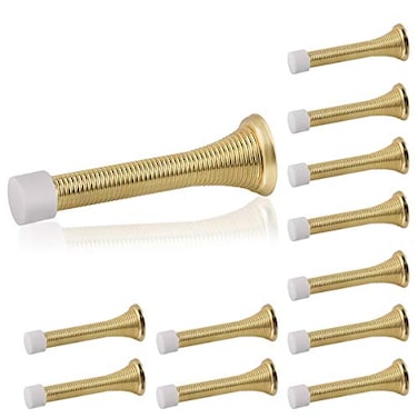 HOMOTEK 12 Pack Spring Door Stopper with Rubber Bumper 318 Flexible Spring Heavy Duty Wall Door Stop Low Mounted Door Bumper for Home Bright Brass