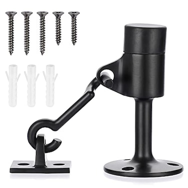 Sumnacon Sturdy Door Stopper with Hook Stainless Steel Modern Door Stop with Rubber Buffer Wall Mounted Metal Doorstop with Hardware for Home Office Black