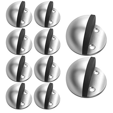 Gudui 10 Pack Door Stoppers Self Adhesive Stainless Steel Floor Door Stop No Drill with Rubber Bumper Wall Protector Brushed Silver