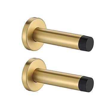 JQK Door Stopper Gold 304 Stainless Steel Thicken 1mm Sound Dampening Door Stop Bumper Wall Protetor 2 Pack Brushed Gold DSB5BGP2