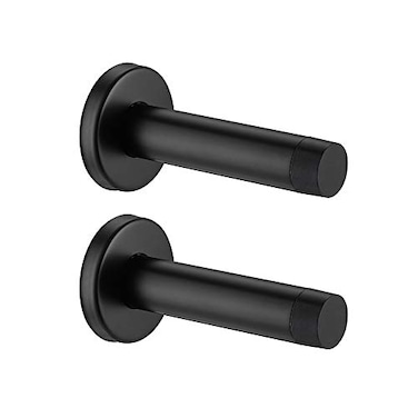 JQK Door Stopper Black 304 Stainless Steel Thicken 1mm Sound Dampening Door Stop Bumper Wall Protetor 2 Pack Matte Black DSB5PBP2