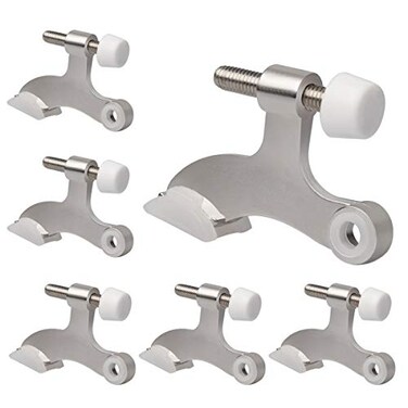 KOVOSCH 6 Pack Hinge Pin Door Stopper Brushed Satin Nickel Adjustable Heavy Duty Hinge Pin Door Stops with White Rubber Bumper Tips