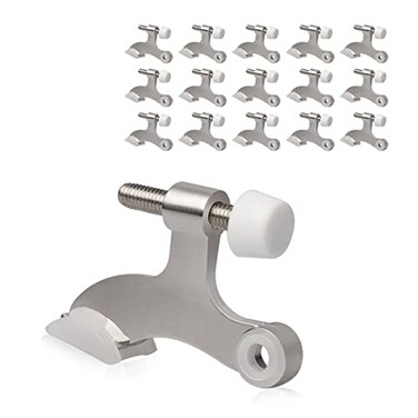KOVOSCH 16 Pack Hinge Pin Door Stopper Brushed Satin Nickel Adjustable Heavy Duty Hinge Pin Door Stops with White Rubber Bumper Tips