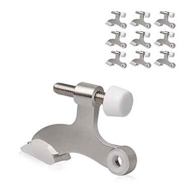 KOVOSCH 10 Pack Hinge Pin Door Stopper Brushed Satin Nickel Adjustable Heavy Duty Hinge Pin Door Stops with White Rubber Bumper Tips