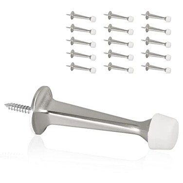 KOVOSCH 16 Pack Solid Rigid Door Stops Heavy Duty Door Stoppers Wall Protector with Soft Rubber Tips Satin Nickel