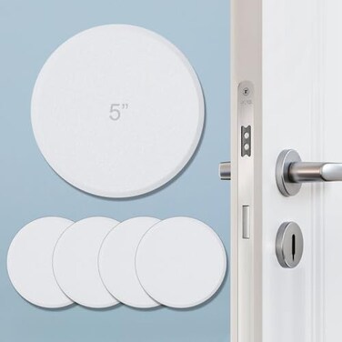 HOME MASTER HARDWARE 5 Wall Protector Round 5 Pack Doorknob Wall Shield Guard Door Stop Rigid Vinyl Hard Wall Protection Pads White with Self Adhesive Sticker