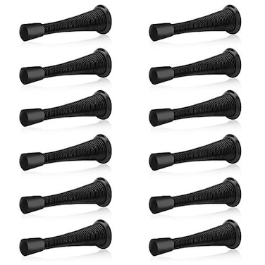 HOMOTEK 12 Pack Spring Door Stopper with Rubber Bumper 318 Flexible Spring Heavy Duty Wall Door Stop Low Mounted Door Bumper for Home Upgrade Black