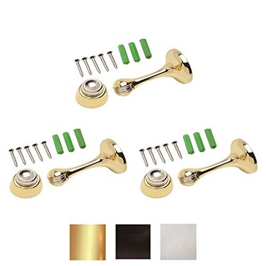 Litepak Magnetic Door Stop 3in Catch Protects and Holds PremiumGrade 3Pack Bright Brass