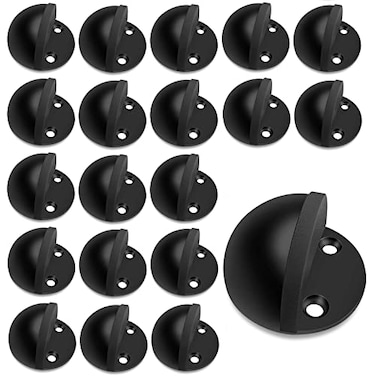 Gudui 20 Pack Door Stoppers Self Adhesive Floor Mount Door Stop No Drill Black Rubber Bumper Doorstop Wall Protector Stainless Steel Half Dome Shaped